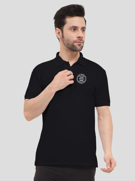 Custom Black Collar Tshirt for Men Spun Matte | Indrajeet Print