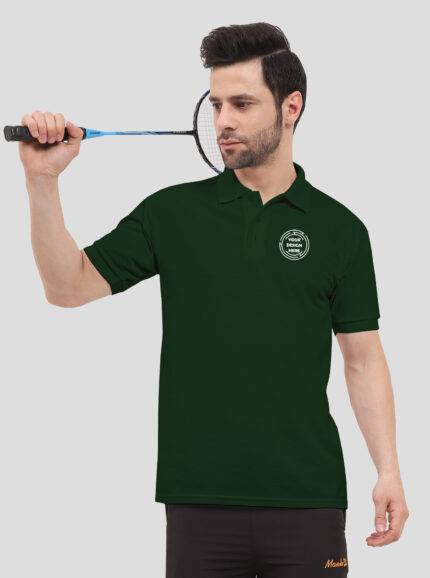 Custom Collar Tshirt Bottle Green for Men Spun Matte | Indrajeet Print