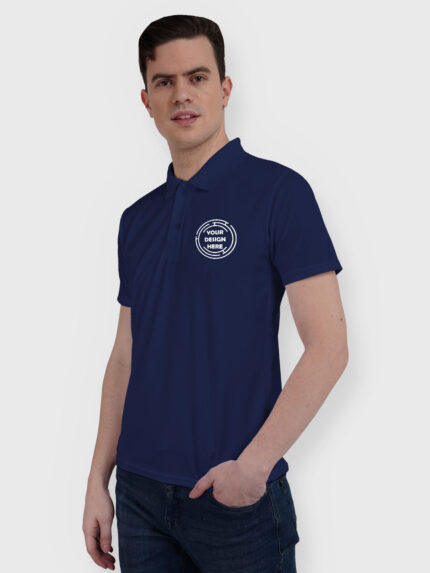 Navy Blue Drifit Custom Printed Polo T shirt | Indrajeet Print