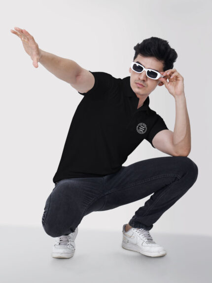 Honeycomb Matte Custom Black Collar Tshirt | Indrajeet Print