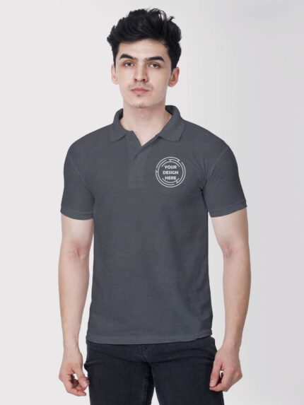 Honeycomb Matte Custom Charcoal Grey Collar Tshirt | Indrajeet Print