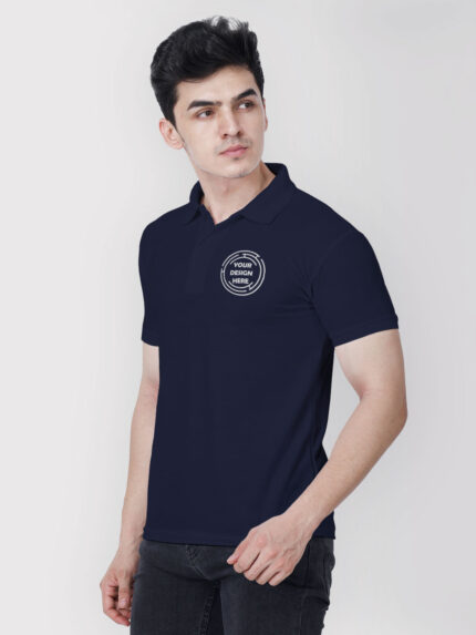 Honeycomb Matte Custom Navy Blue Collar Tshirt | Indrajeet Print