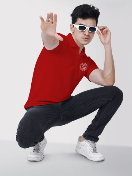 Honeycomb Matte Custom Red Collar Tshirt | Indrajeet Print