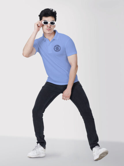 Honeycomb Matte Custom Sky Blue Collar Tshirt | Indrajeet Print