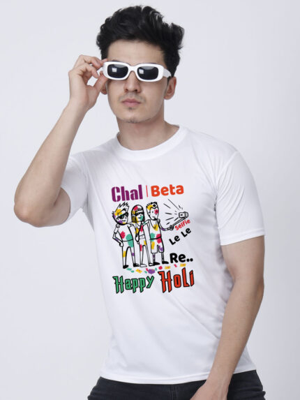 Chal Beta Selfi le le re Holi Men’s T-Shirt | Indrajeet Print